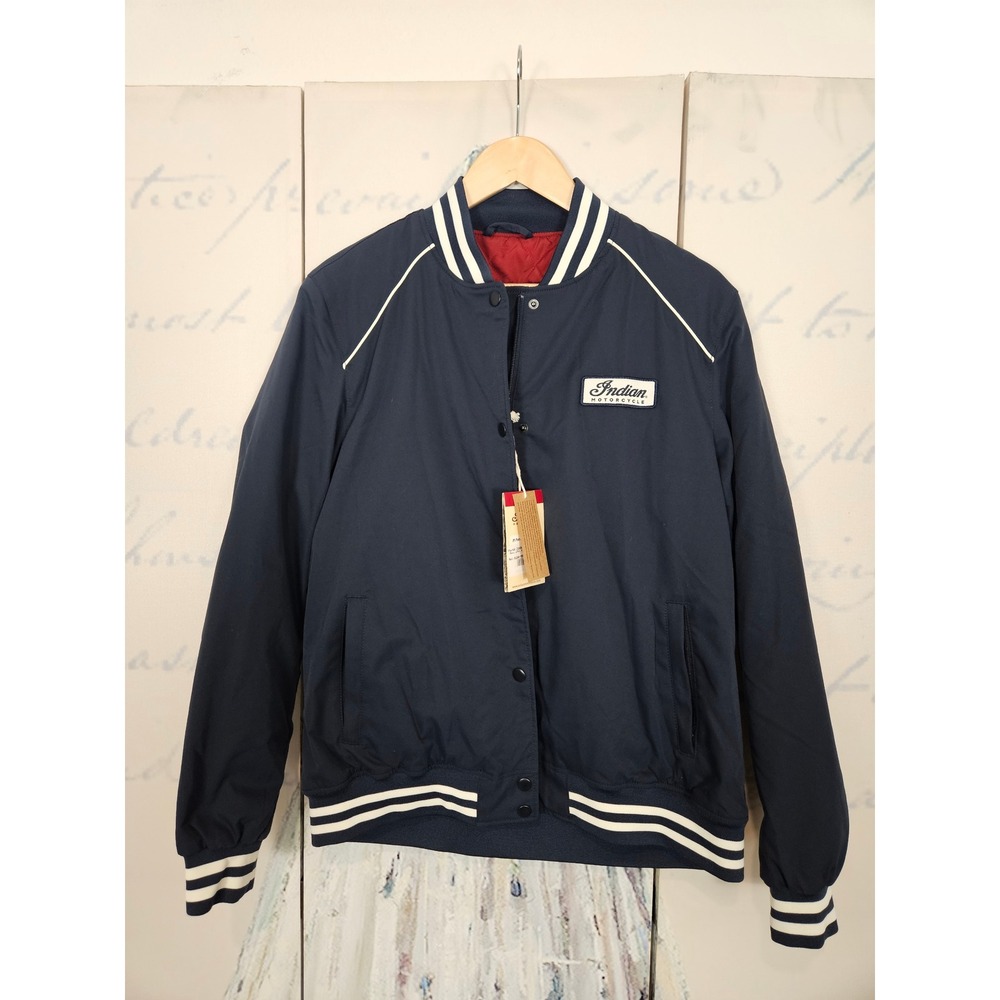 Indian Motorcycle Womens Retro Bomber Jacket Navy Blue Varsity New L